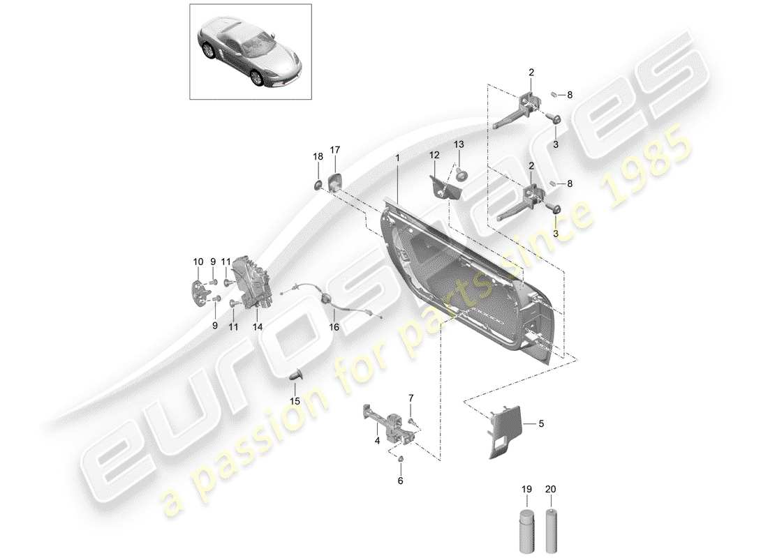 porsche 2017 (718 boxster) coque de porte schéma des pièces