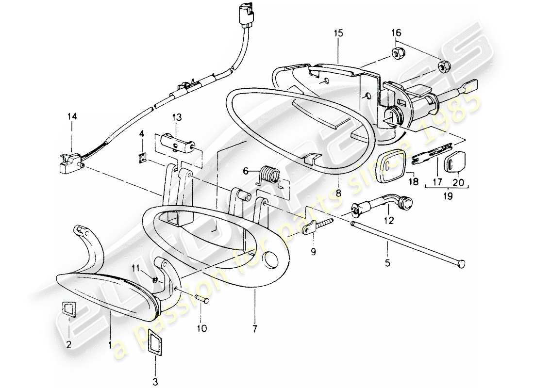 porsche 2000 (986 boxster) poignée de porte, extérieure schéma des pièces