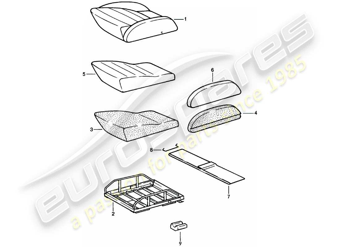porsche 1983 (911) siège sport - coussin de siège - pièces individuelles - d >> - mj 1980 schéma des pièces
