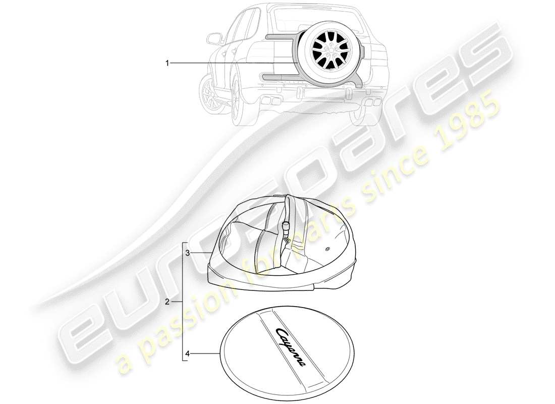 porsche 2011 (tequipment cayenne) support pour roue de secours schéma des pièces