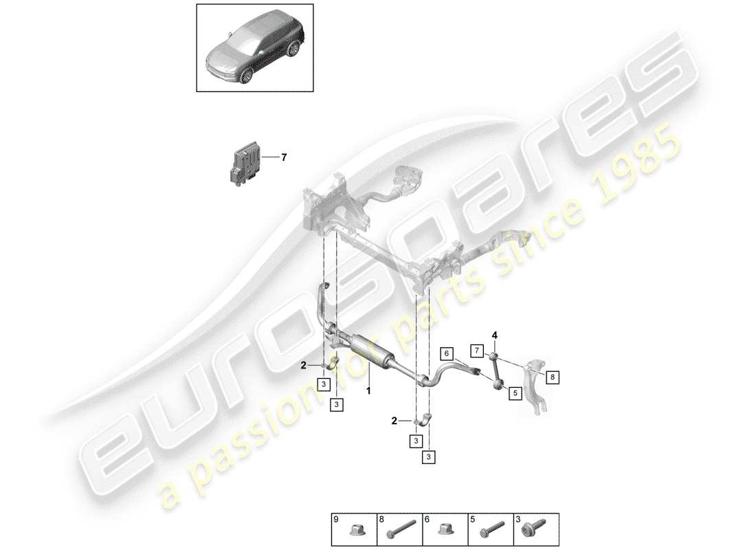 porsche 2020 (cayenne e3 9ya/9yb) schéma des pièces du stabilisateur