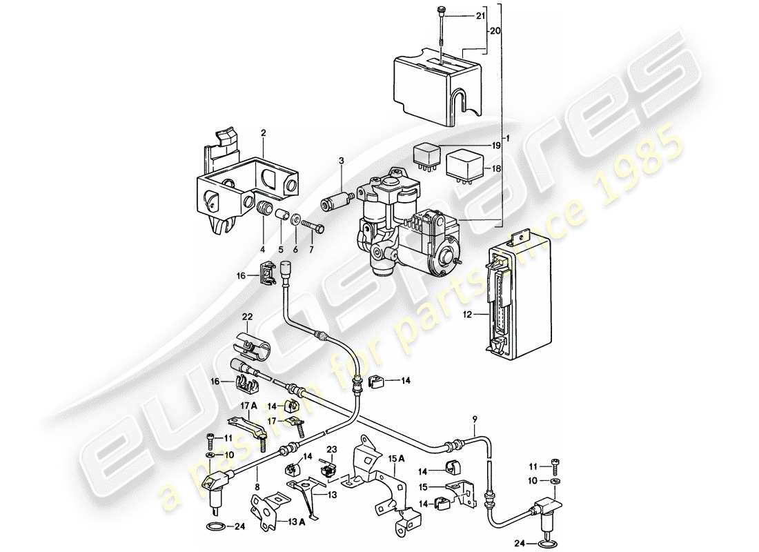 porsche 1986 (928) système de frein antiblocage. -abs- - groupe hydraulique - capteur de vitesse - module de commande électronique