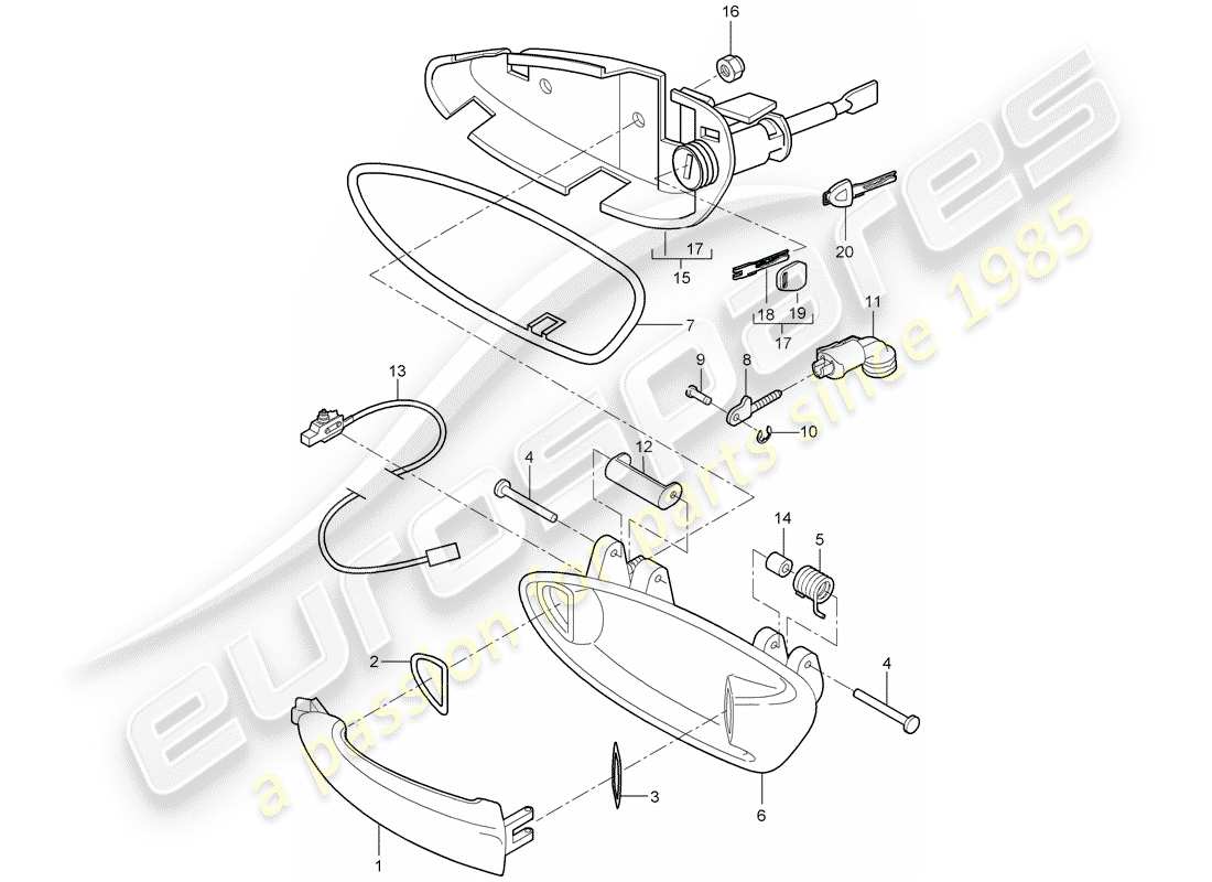porsche 2008 (997-1 turbo / gt2) poignée de porte schéma des pièces