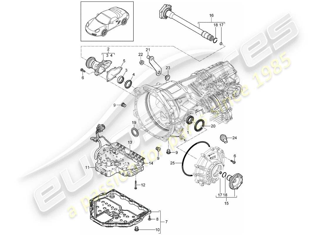 porsche 2009 (987 boxster) -pdk-diagramme des pièces