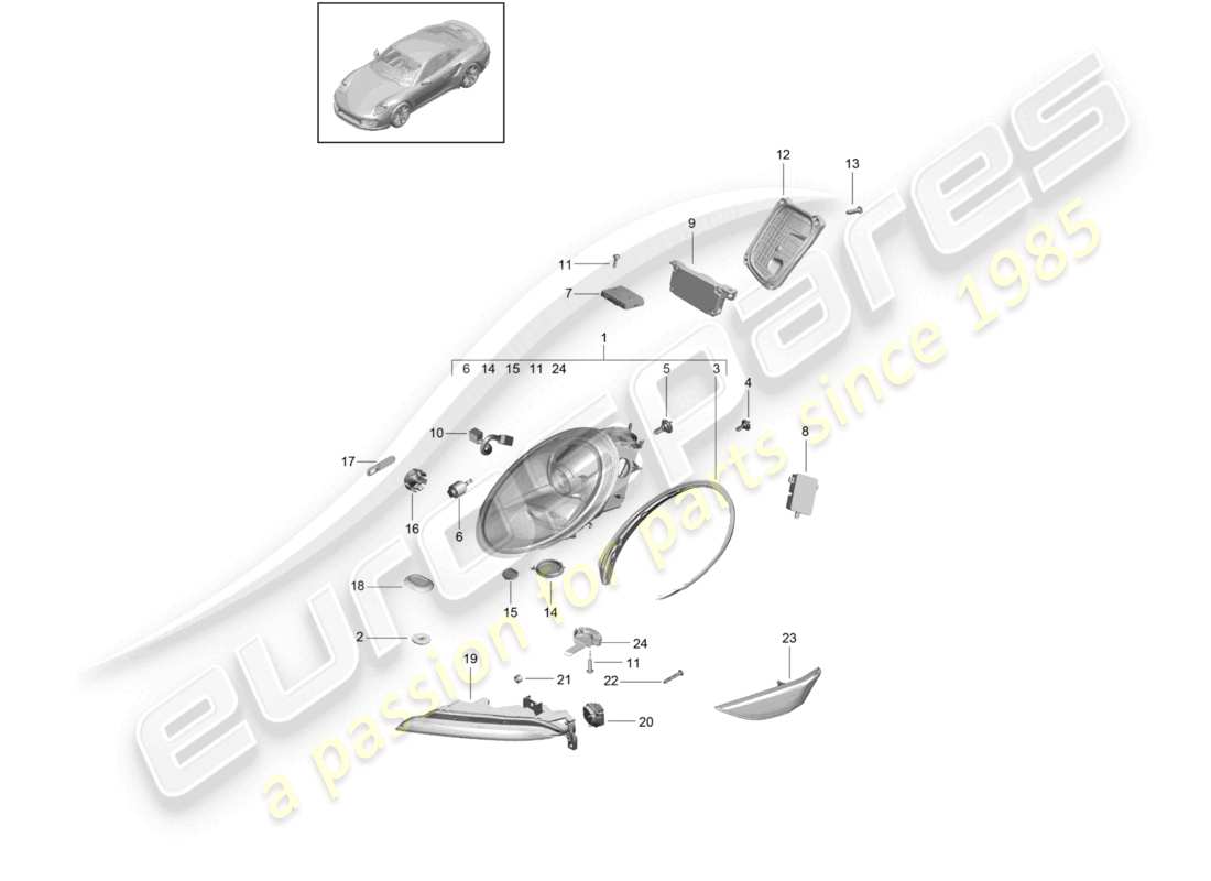 porsche 2020 (991-2 turbo) phares phare supplémentaire clignotant feu de position latéral répétiteur de clignotant d - mj 2018>> schéma des pièces