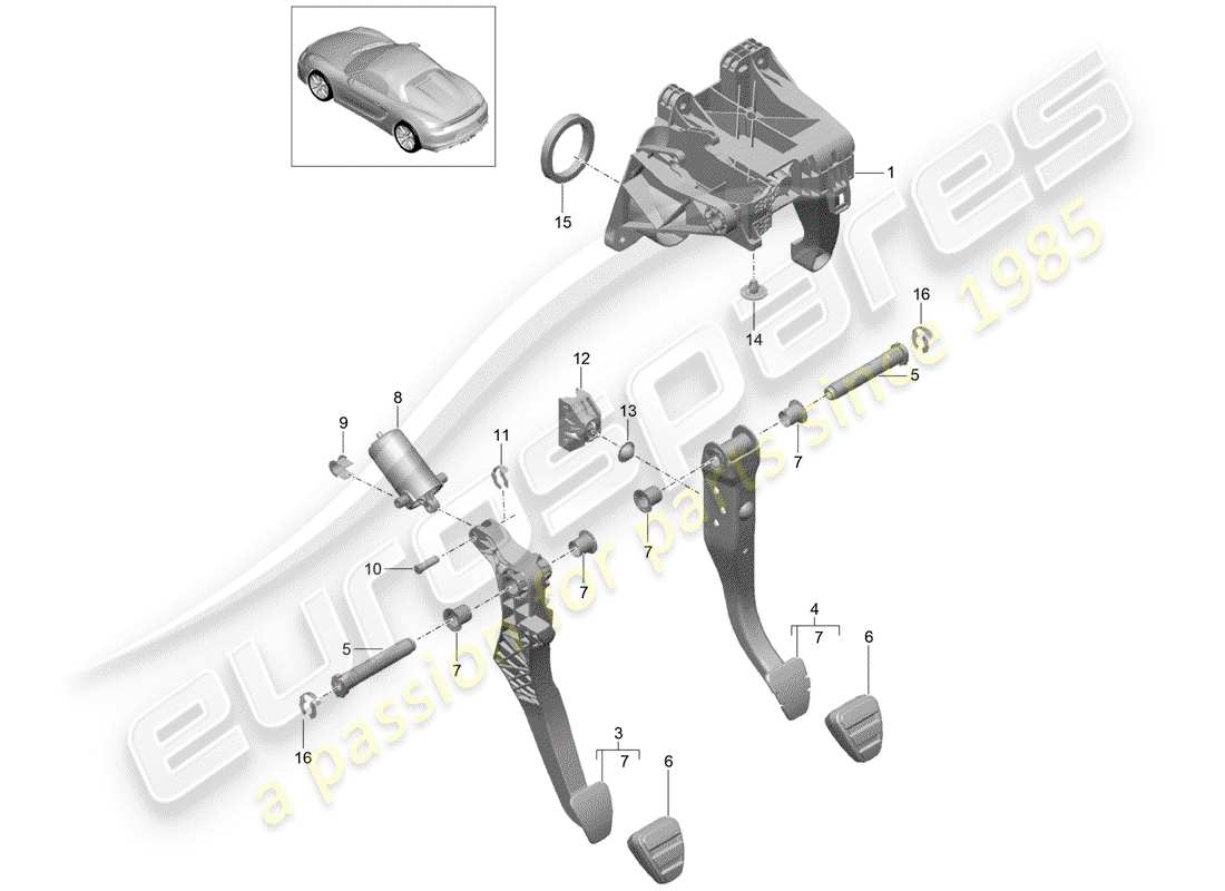 porsche 2016 (981 boxster spyder) schéma des pièces des pédales