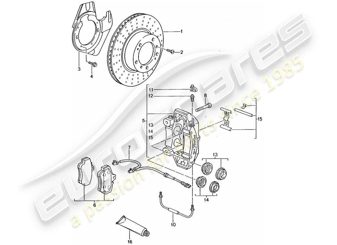 porsche 2003 (996 gt3) freins à disque - essieu avant schéma des pièces