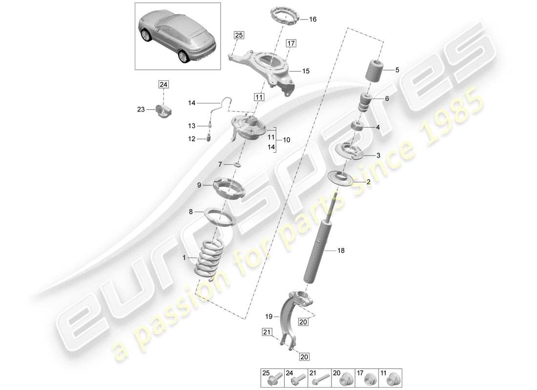 porsche 2019 (macan) suspension à ressort en acier schéma des pièces