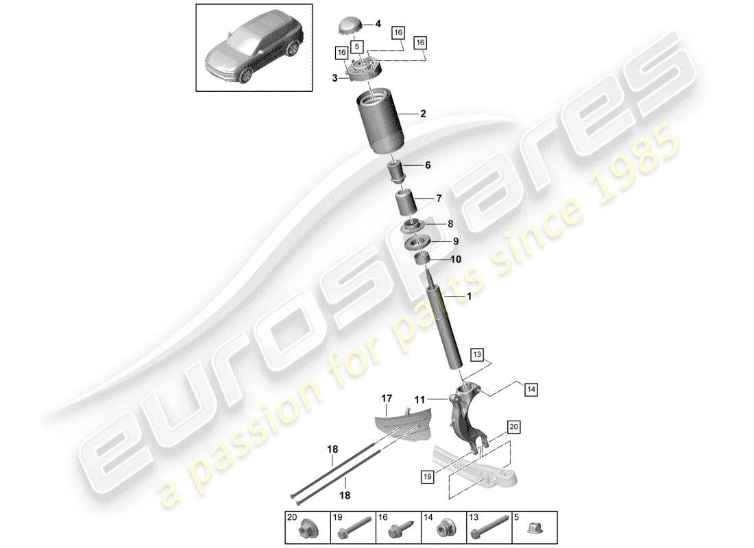 porsche 2019 (cayenne e3 9ya/9yb) schéma des pièces de suspension