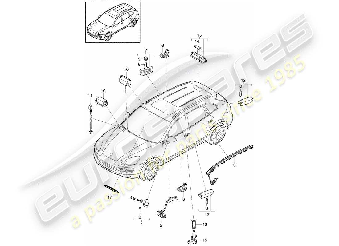 porsche 2011 (cayenne e2 92a) lumières intérieures schéma des pièces