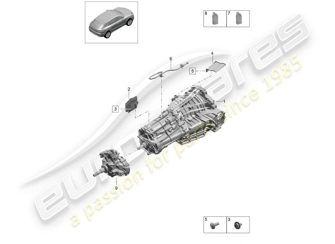 porsche 2019 (macan) 7-speed boîte de vitesses à double embrayage schéma des pièces