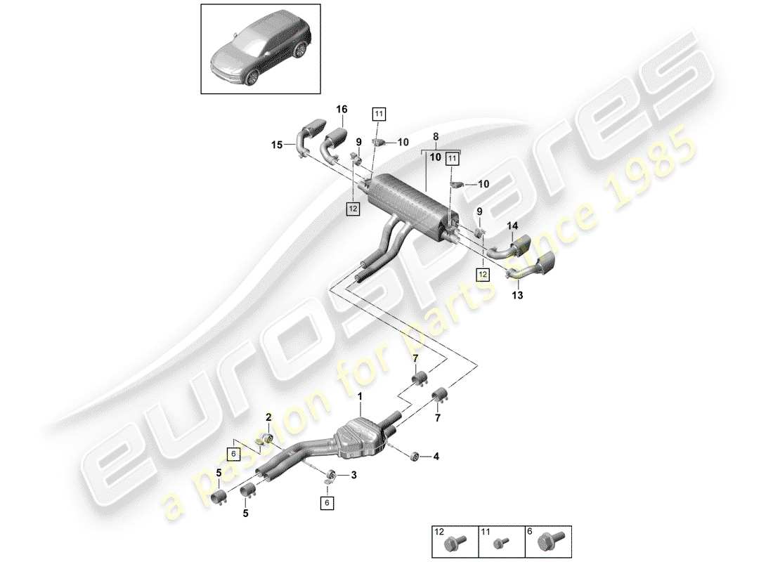 porsche 2019 (cayenne e3 9ya/9yb) système d'échappement schéma des pièces