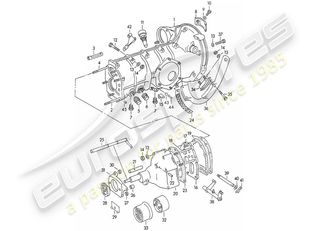 porsche 1959 (356/356a) carter de transmission - avec : - suspension de transmission schéma des pièces