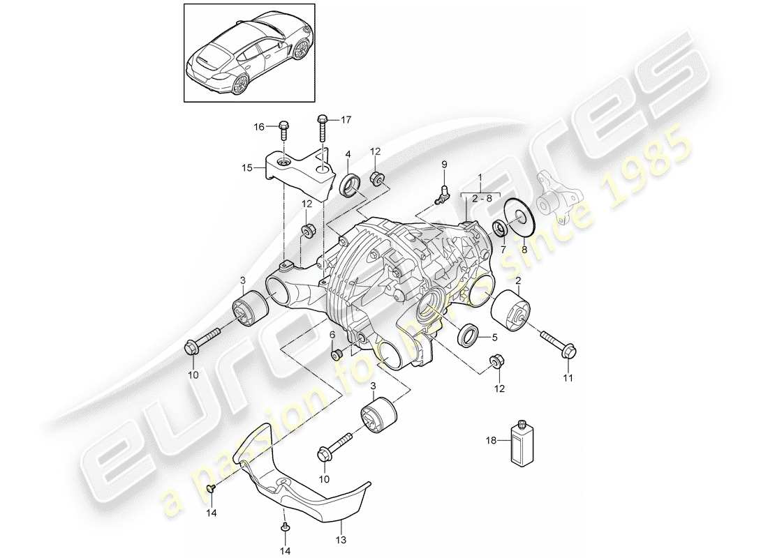 porsche 2013 (panamera 970) différentiel d'essieu arrière schéma des pièces