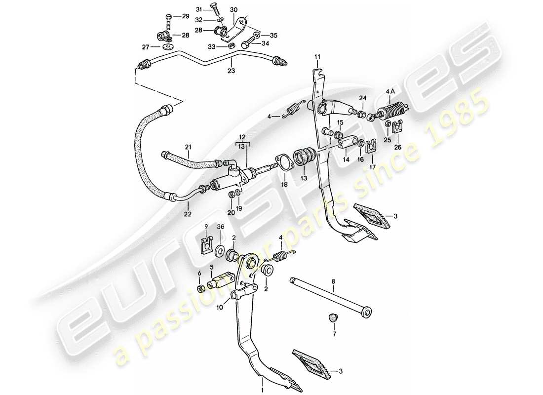 porsche 1988 (924s) frein - embrayage - pédales schéma des pièces