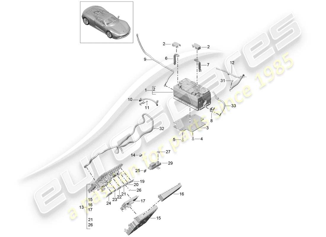 porsche 2015 (918 spyder) diagramme des pièces de la batterie
