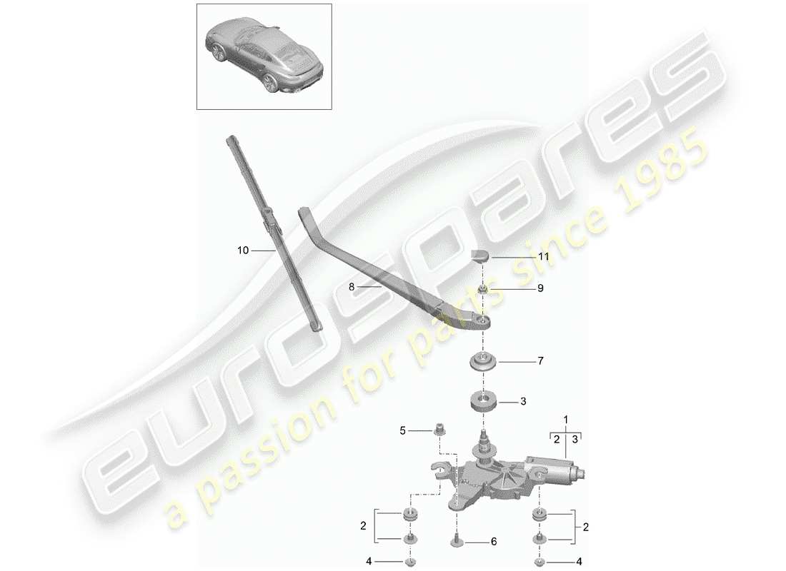 porsche 991 turbo (2020) essuie-glace arrière schéma des pièces