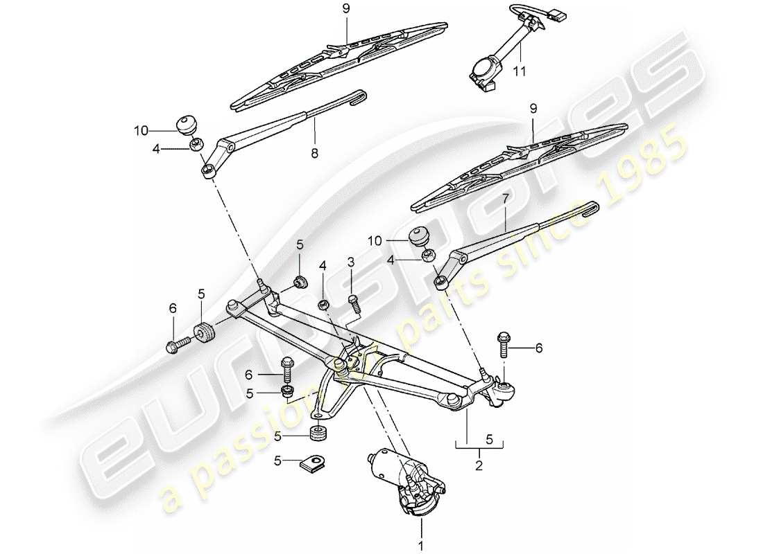 porsche 2006 (987 boxster) système d'essuie-glace compl. diagramme de pièce