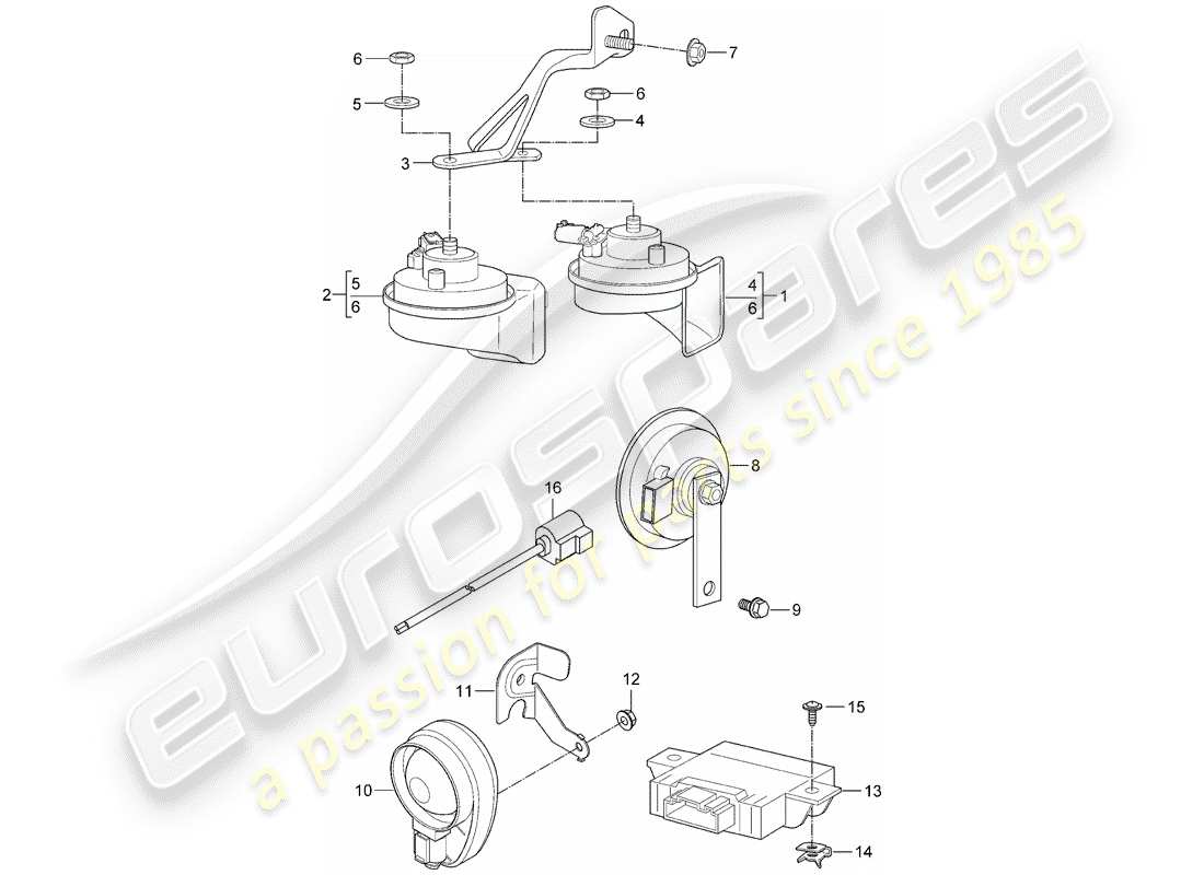 porsche 2006 (987 boxster) diagramme des pièces du klaxon de fanfare