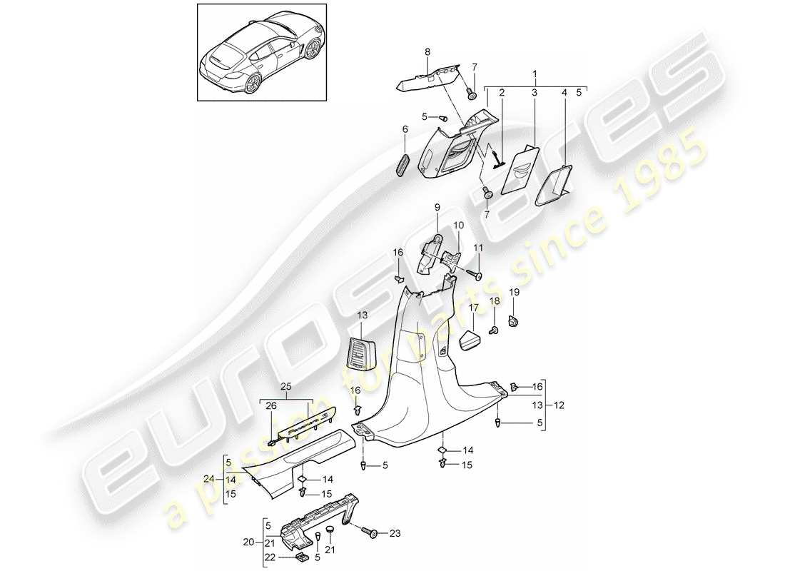 porsche 2011 (panamera 970) garniture schéma des pièces