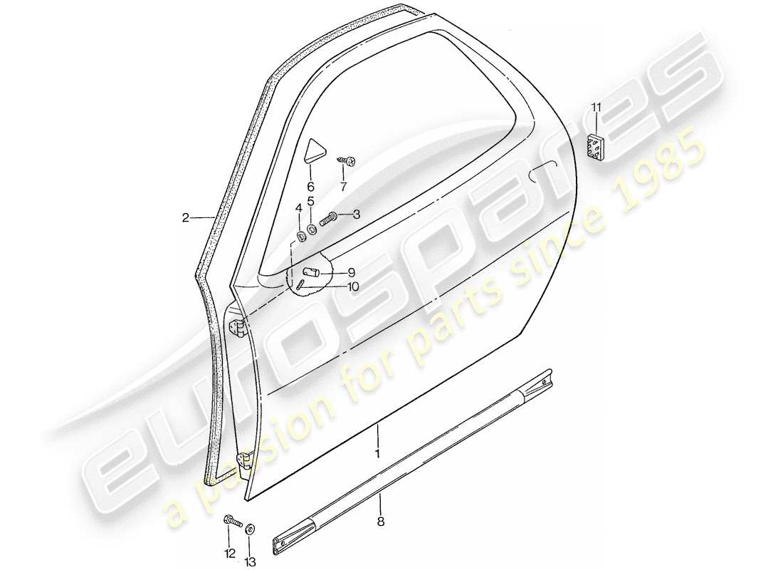 porsche 1990 (928) coque de porte schéma des pièces