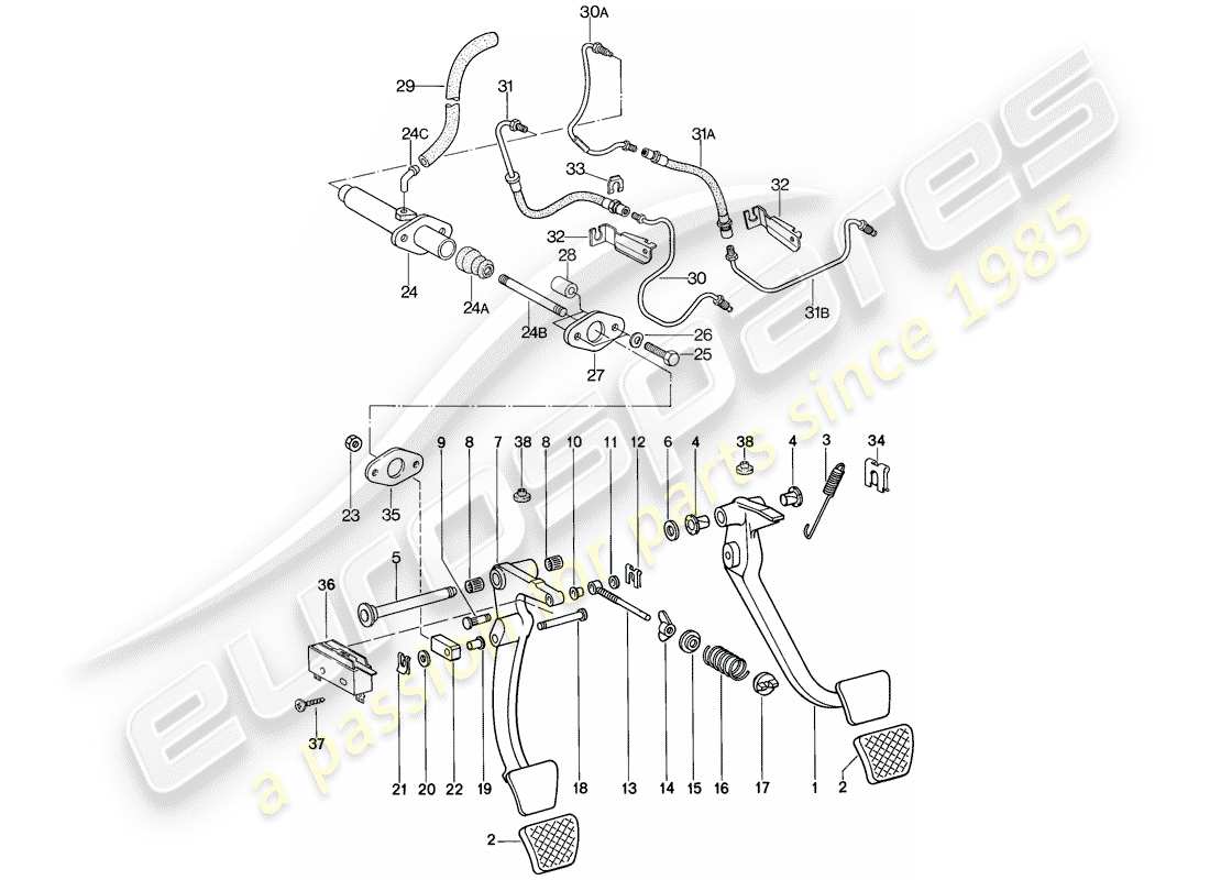 porsche 1981 (928) pédales - insert - servofrein - $ 10 - f 92-89101 486>> - f 92-89209 572>> schéma des pièces