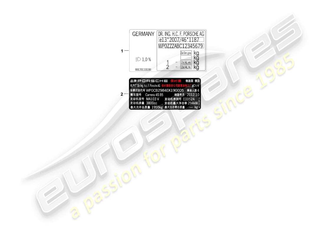 porsche 2011 (987 boxster) signes/avis schéma des pièces
