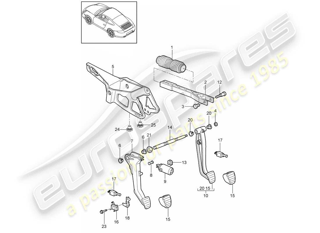 porsche 2009 (997-2) pédales schéma des pièces