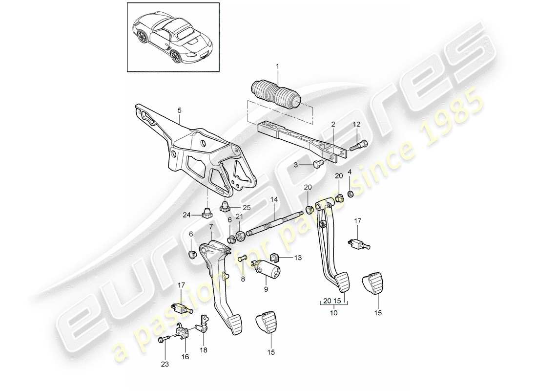 porsche 2011 (987 boxster) schéma des pièces des pédales