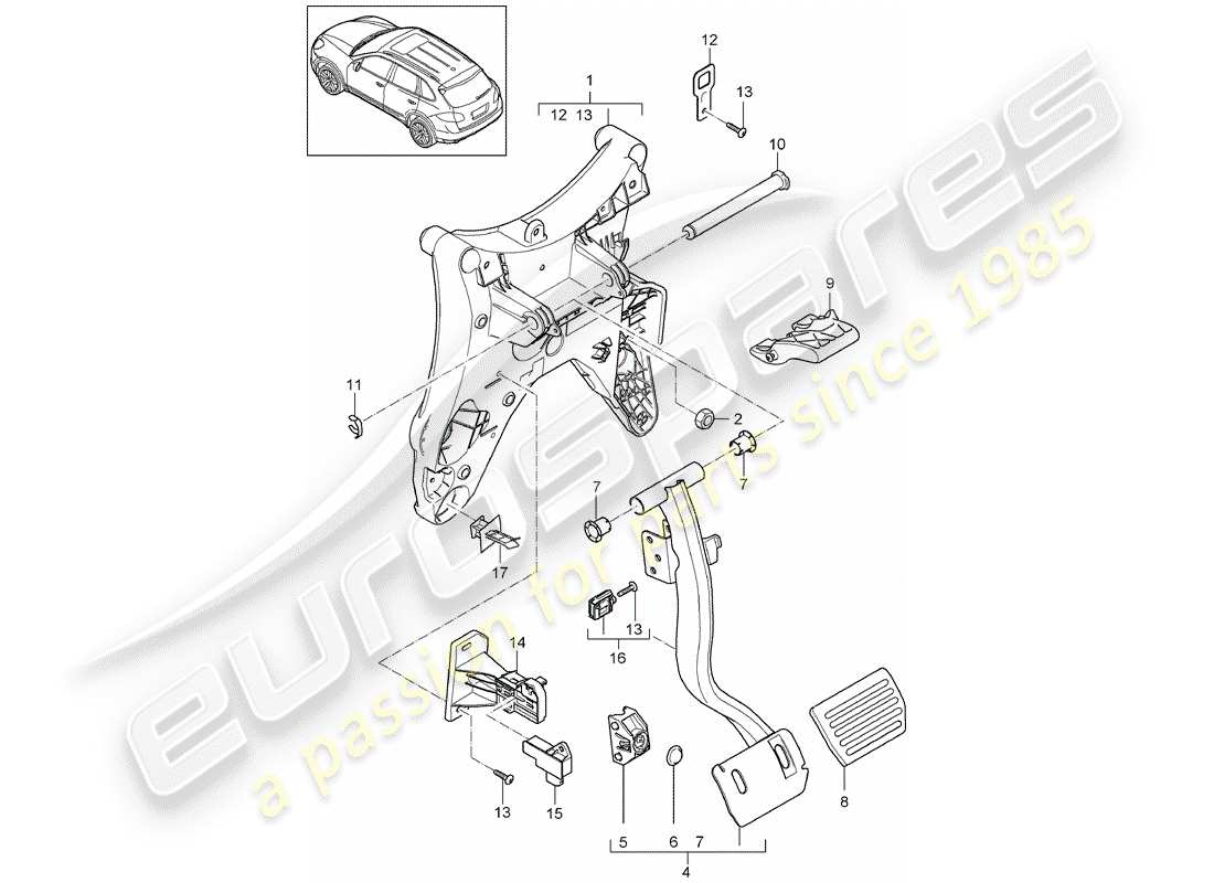 porsche 2014 (cayenne e2 92a) pédales schéma des pièces