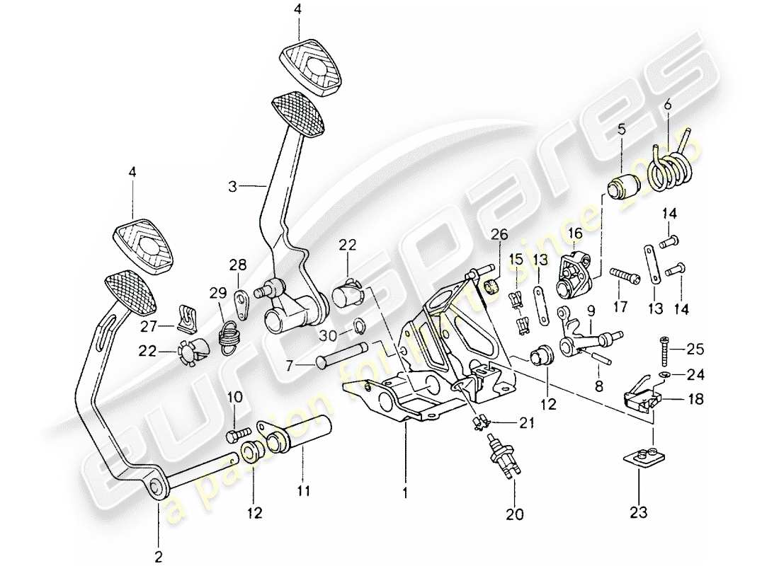 porsche 1994 (964) pédales - boîte de vitesses manuelle schéma des pièces