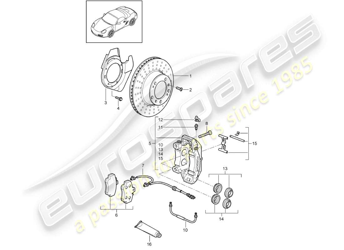 porsche 2012 (987 boxster) frein à disque essieu avant schéma des pièces