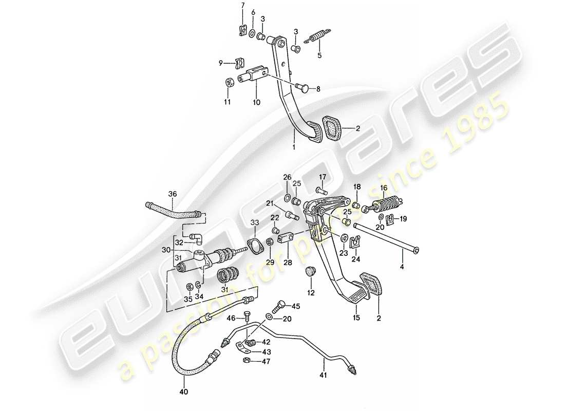 porsche 1990 (944) frein - embrayage - pédales schéma des pièces