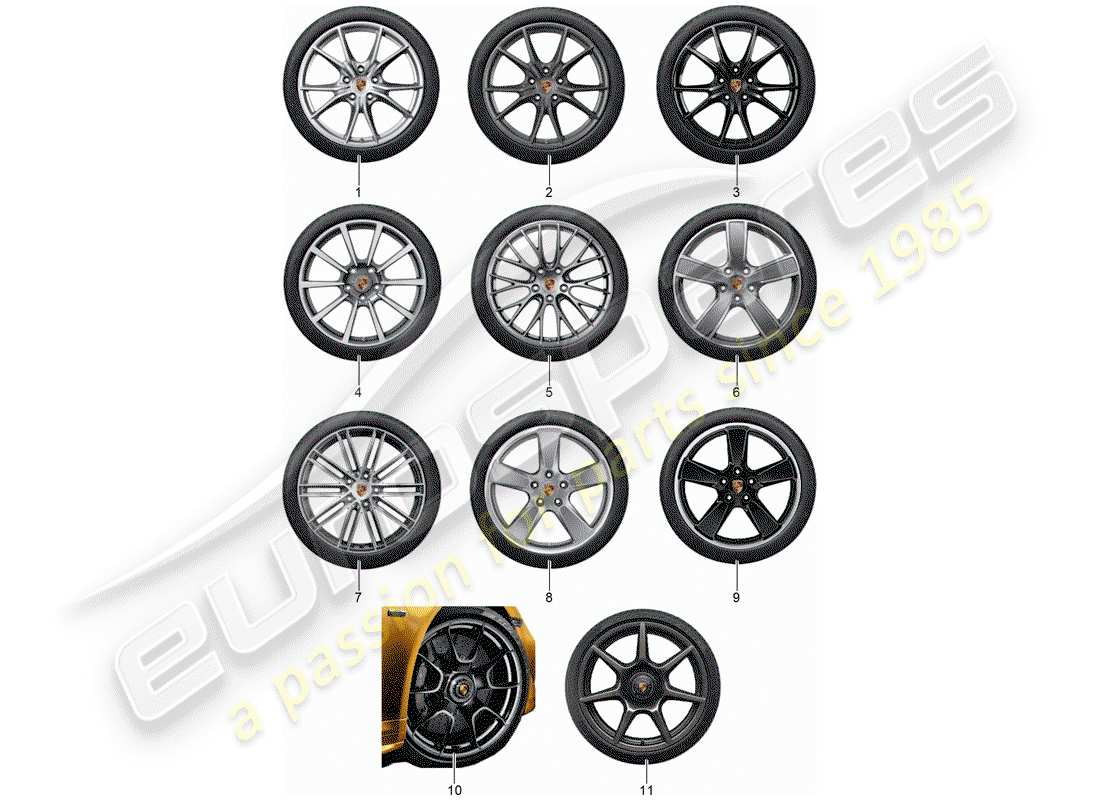 porsche tequipment 98x/99x (2012) 1 set aluminium rims with part diagram