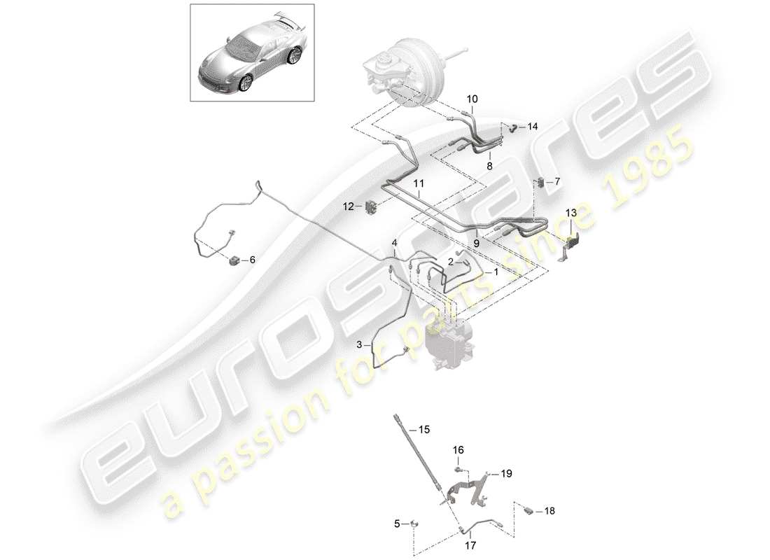 porsche 2020 (991-2 r/gt3/rs) conduite de frein schéma des pièces