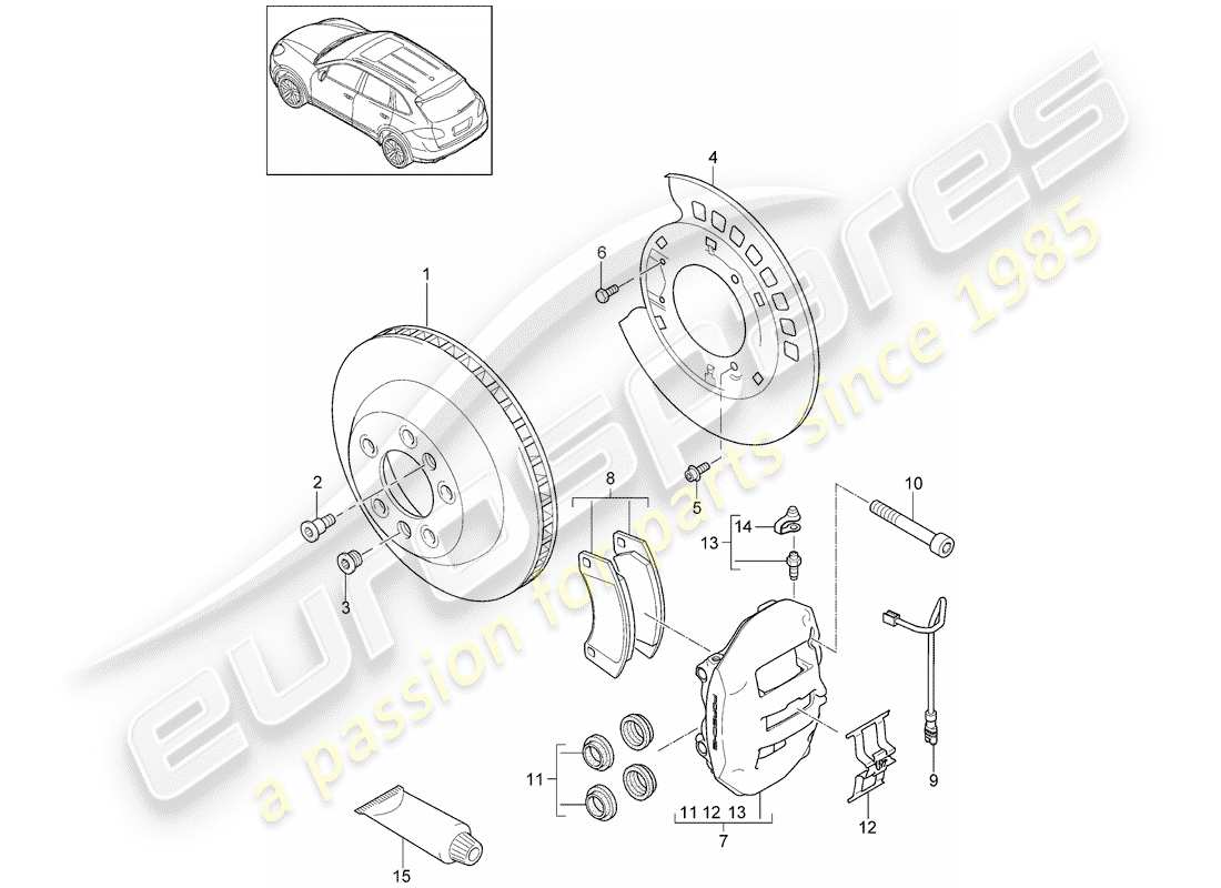 porsche 2011 (cayenne e2 92a) freins à disque schéma des pièces
