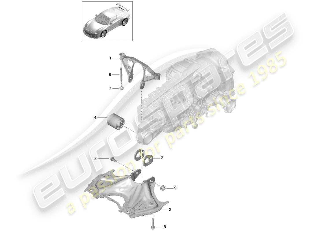 porsche 991r/gt3/rs (2020) schéma des pièces du sous-châssis