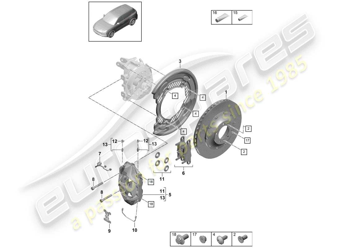 porsche 2020 (cayenne e3 9ya/9yb) freins à disque schéma des pièces