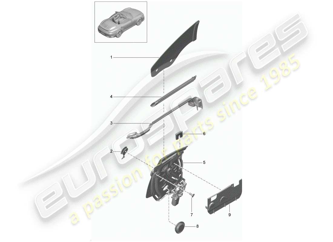 porsche 2020 (991-2 turbo) fenêtre latérale diagramme des pièces
