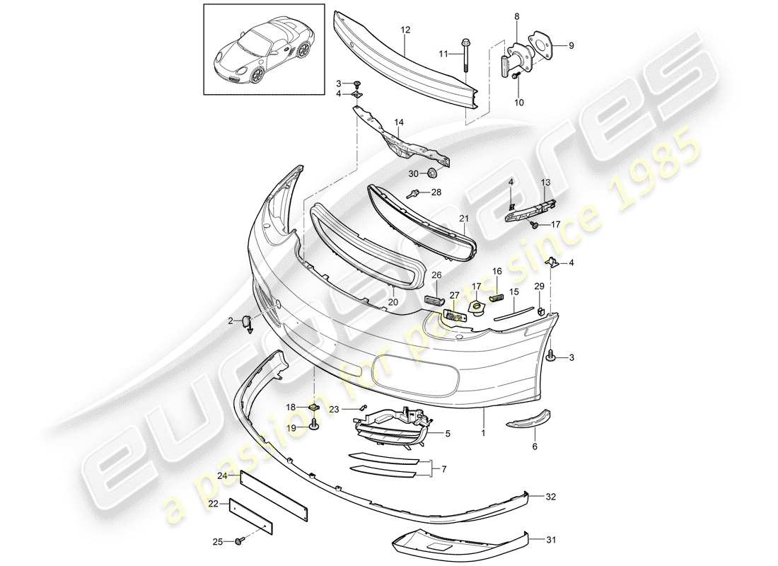 porsche 2009 (987 boxster) pare-chocs schéma des pièces