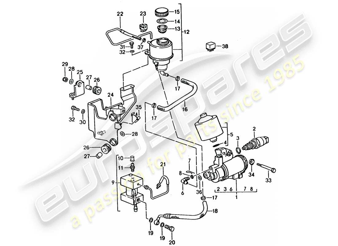 porsche 1993 (928) transmission automatique - commande de verrouillage 1 schéma des pièces