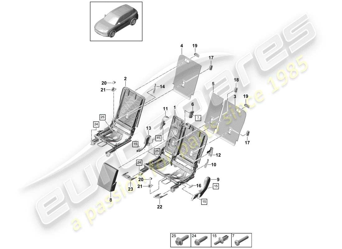 porsche 2019 (cayenne e3 9ya/9yb) dossier de siège arrière schéma des pièces