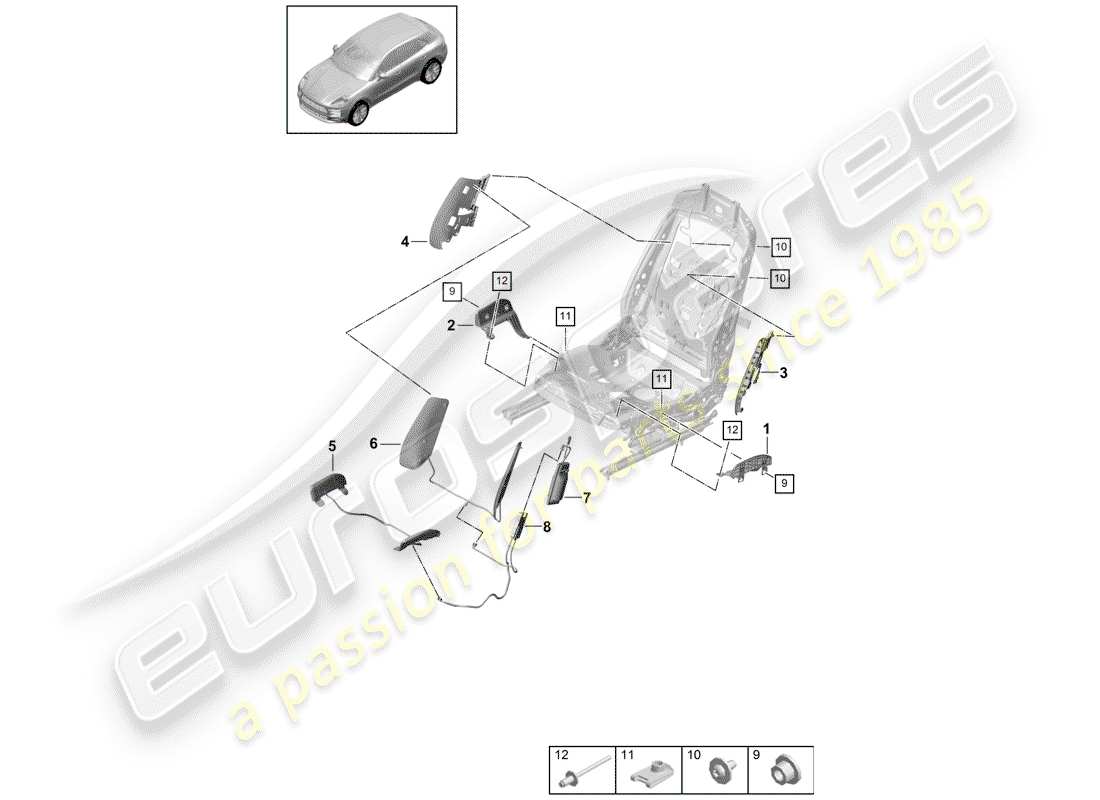 porsche 2019 (macan) composants pneumatiques pour siège schéma des pièces
