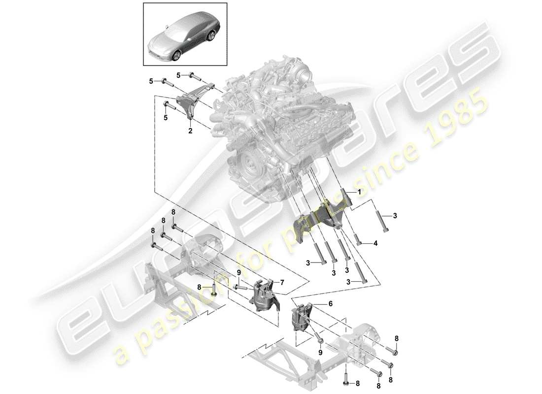 porsche 2019 (panamera 971-1) attaque de levage du moteur schéma des pièces