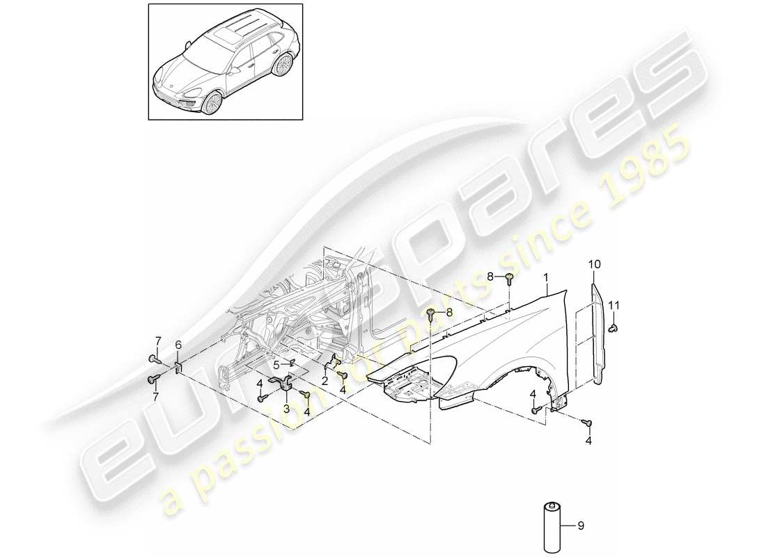 porsche 2011 (cayenne e2 92a) aile schéma des pièces