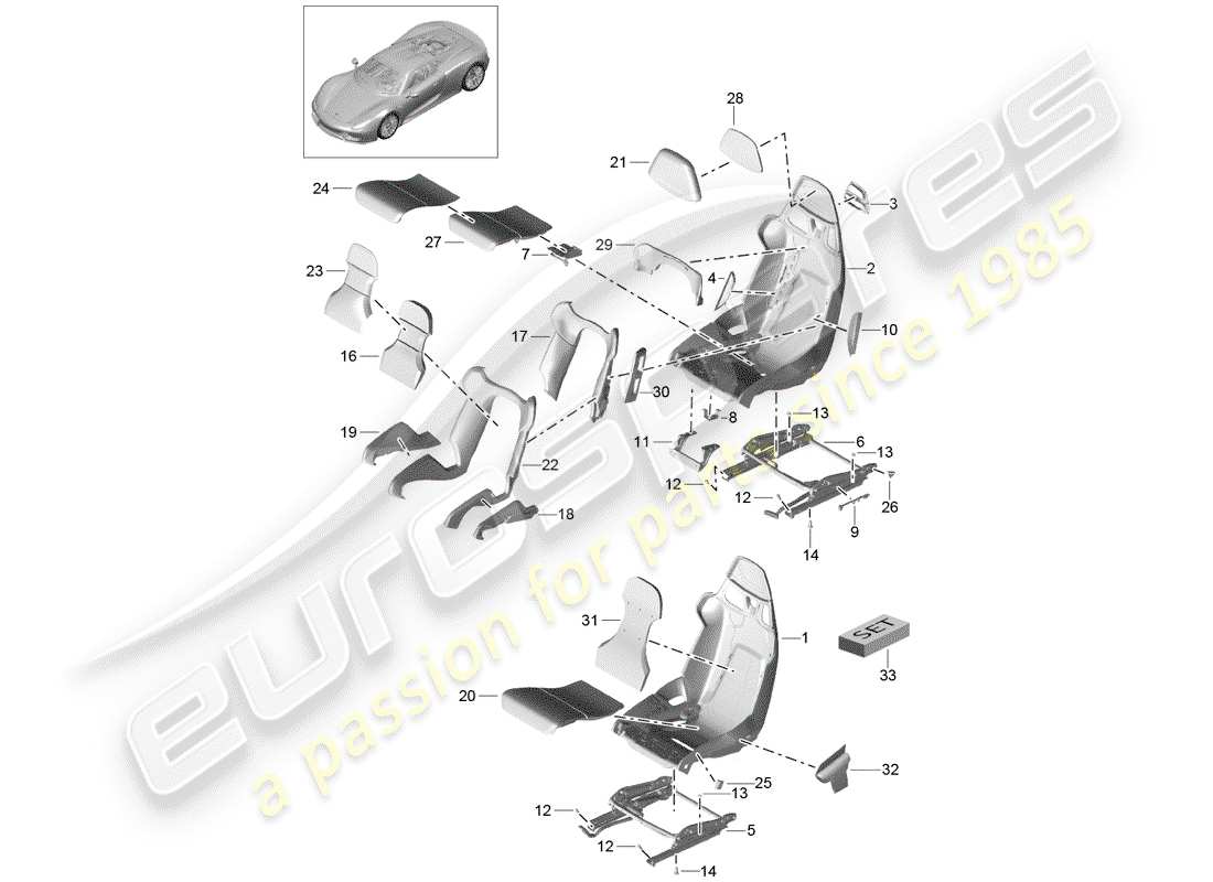 porsche 2015 (918 spyder) seat schéma des pièces