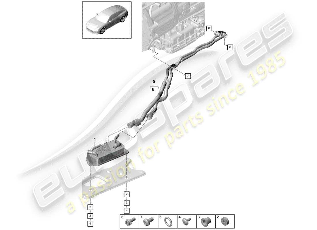porsche 2019 (panamera 971-1) refroidisseur d'huile à engrenages schéma des pièces