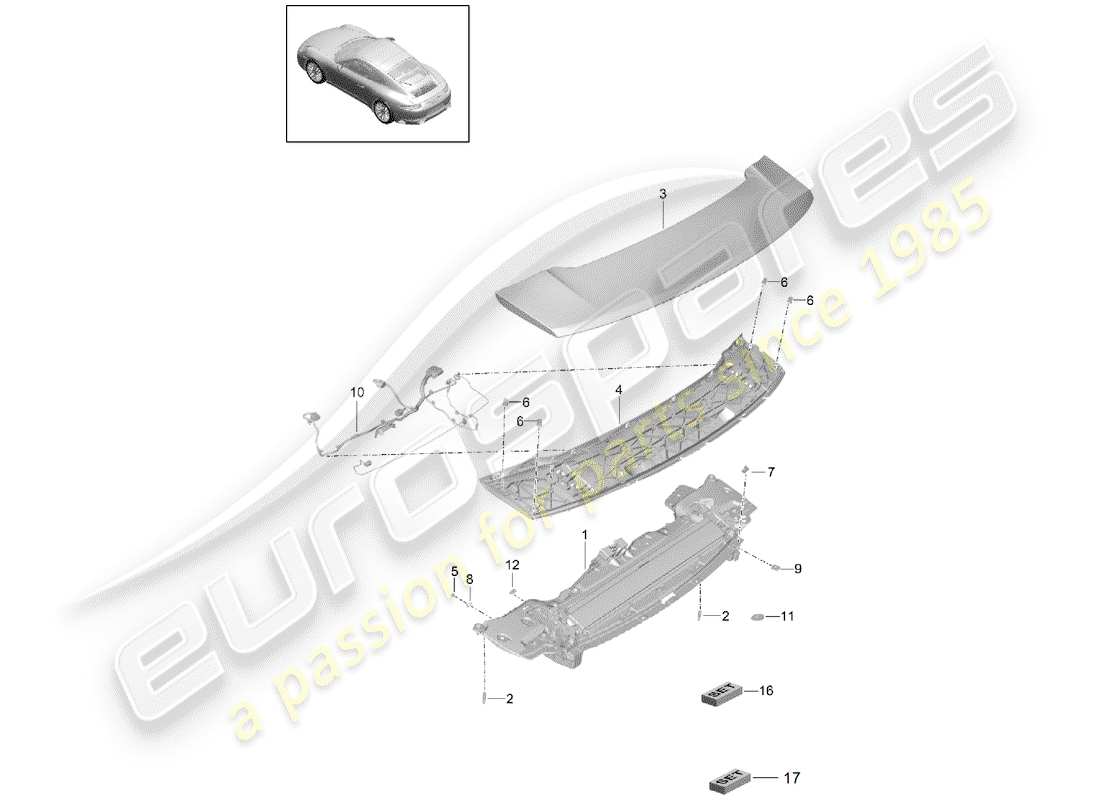porsche 2017 (991-2) spoiler arrière schéma des pièces