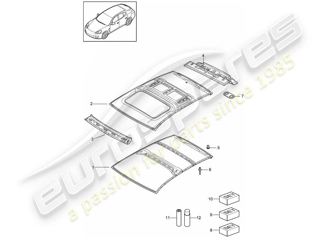 porsche 2011 (panamera 970) schéma des pièces du toit