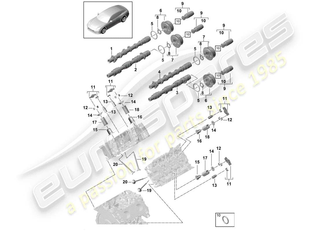 porsche 2019 (panamera 971-1) arbre à cames, soupapes schéma des pièces